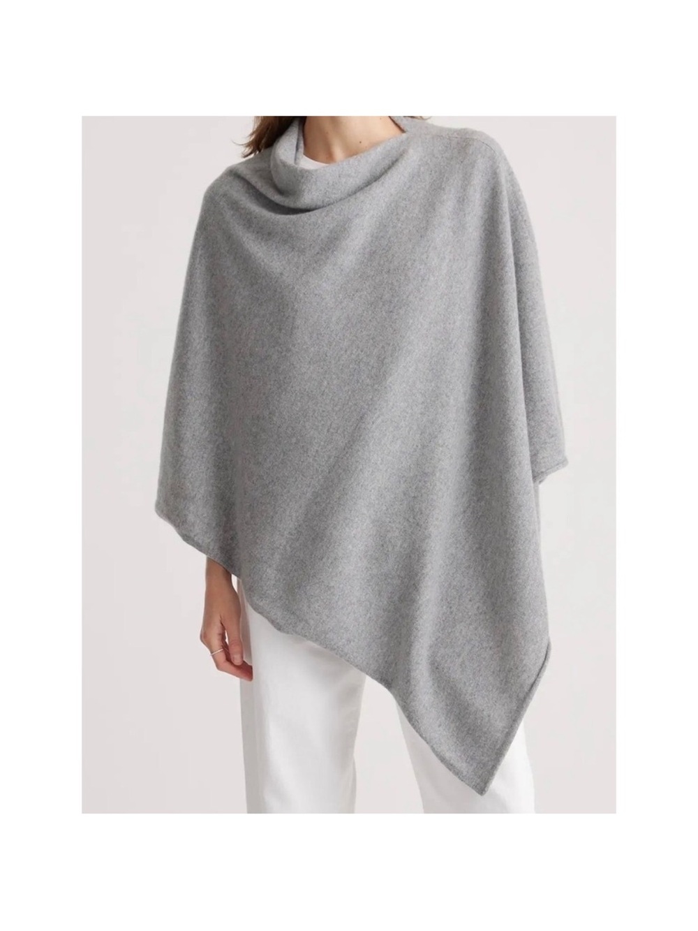 Quince Mongolian Cashmere Poncho Heather Grey Asymmetrical Wrap Cowl Neck LOGO